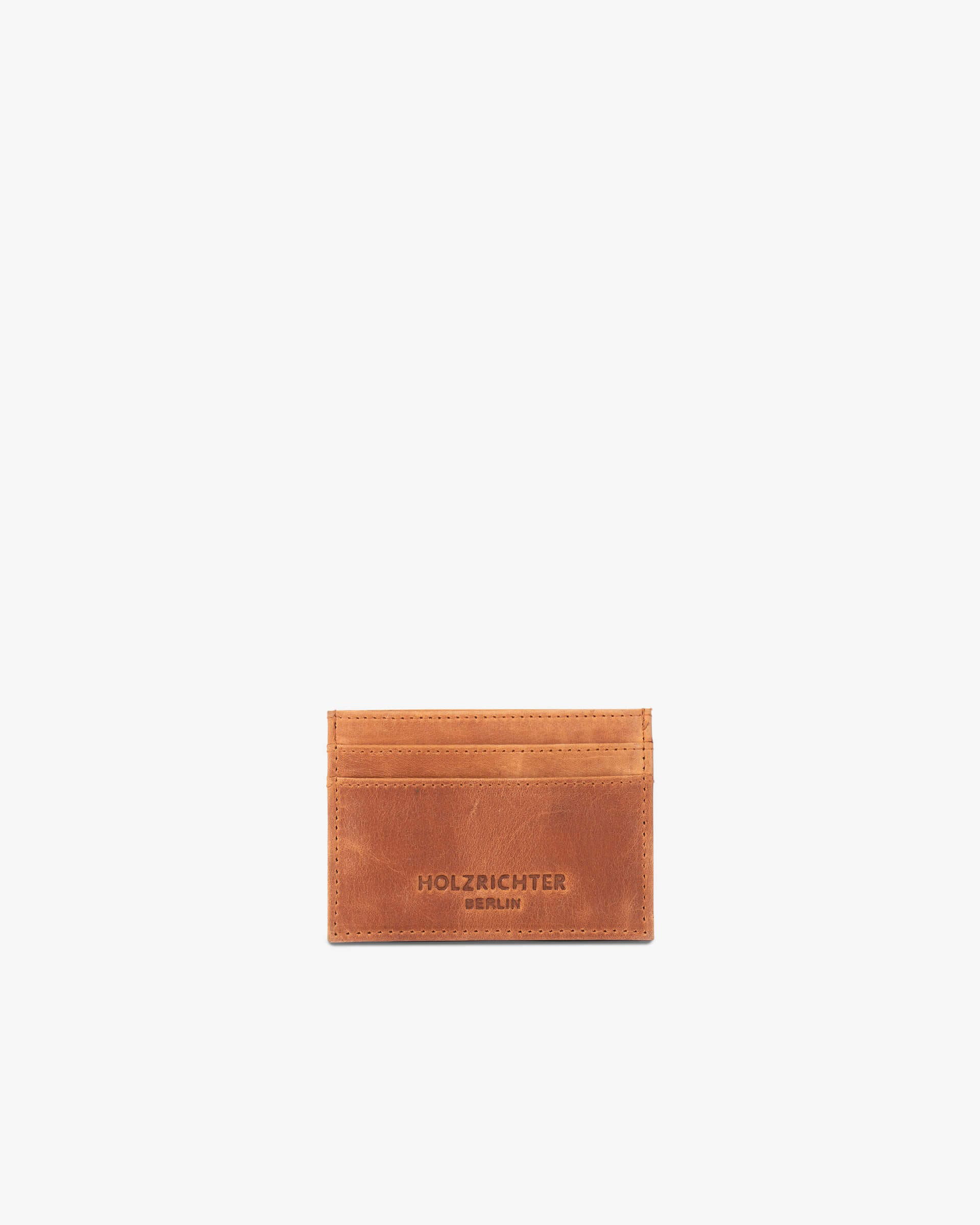 Kompaktes Karten-Etui aus hellbraunem Leder (Camel) mit Einschubfächern für Karten und Scheine